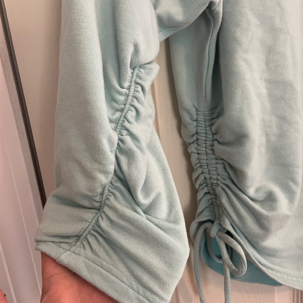 Athleta‎ Lombard Ruched Sweatshirt Top Womens XL Extra Large Aqua Drawstring Gym - Picture 4 of 10